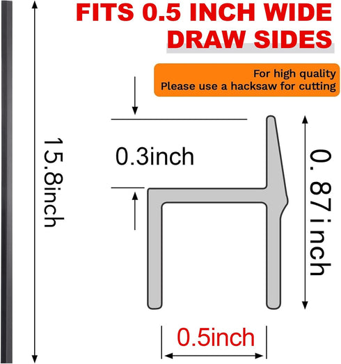 Tenare 4 Pieces Hanging File Rails, PVC Black, 15.8 Inch Long, 1/2 Inch Drawer Sides, Organized File System