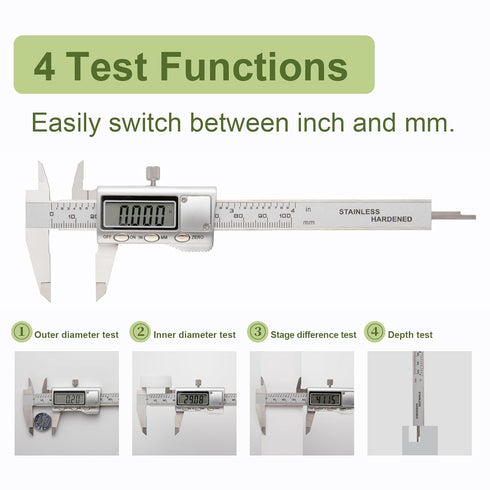 All-Metal Digital Caliper, 0-4" Measuring Tool with Auto-Off Feature, Interchangeable Inches and Millimeters