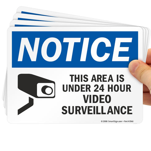 SmartSign (Pack of 4) 5 x 7 inch “Notice - This Area Is Under 24 Hour Video Surveillance” Sticker Labels, USA-Made