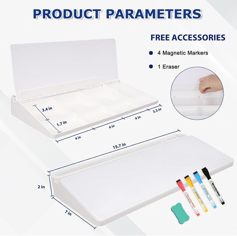 Desktop Glass Whiteboard with Storage, Desk White Board with Computer Keyboard Stand, Drawers for Home, Office
