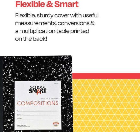 School Smart Hard Cover Ruled Composition Book, 150 Sheets, 9-3/4 x 7-1/2 Inches