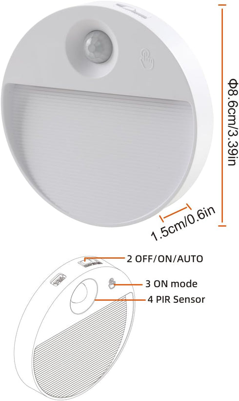 2 Pack Dimmable Closet 3 DAMI Rechargeable Motion Sensor Night Light Indoor, - LED Lights with Color Temperatures