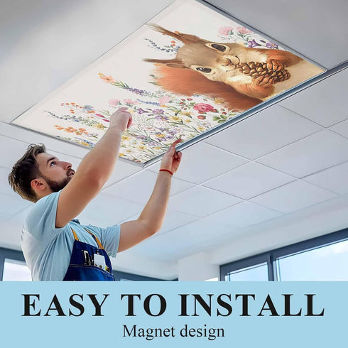 Home L6 2 Pack 4x2 Fluorescent Light Cover for Classroom Ceiling, Squirrel Magnetic Light Cover Filters, Pine Cones
