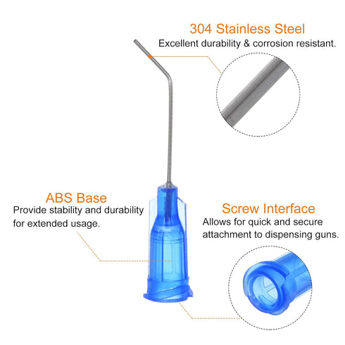 24pcs Blunt Tip Dispensing Needle, 22 Gauge 1 Inch Screw Interface, Bent Flow Design with Luer Lock for Adhesive Glue