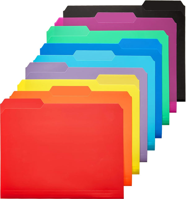 KTRIO 9 Pack Plastic File Folders, Heavy Duty Colored Letter Size, 9 Assorted Colors with Erasable 1/3-Cut Tab