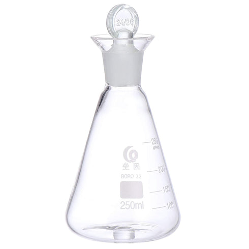 Glass Conical Flask Graduated Borosilicate Erlenmeyer Flask with Ground Stopper for Lab Experiment Chemistry - 250ml