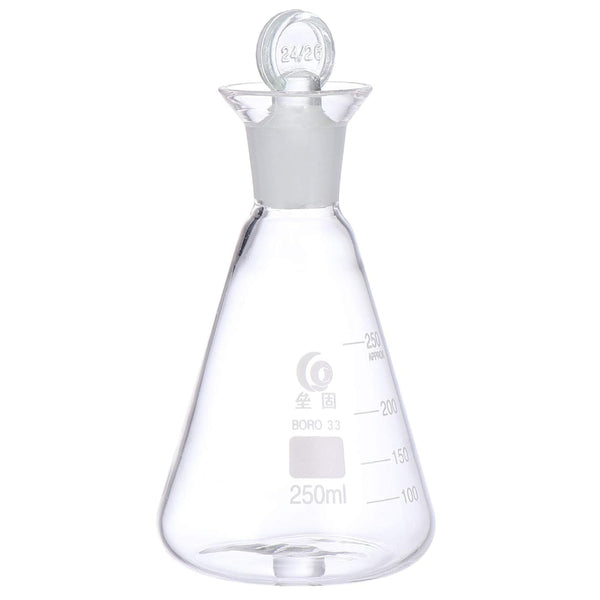 Glass Conical Flask Graduated Borosilicate Erlenmeyer Flask with Ground Stopper for Lab Experiment Chemistry - 250ml