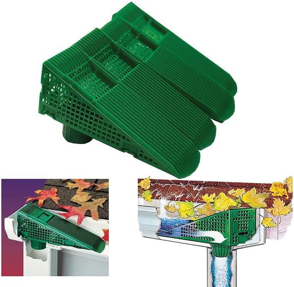 The Wedge Downspout Gutter Guard - Eliminates Clogs from Leaves and Debris, 4-Pack (Green)