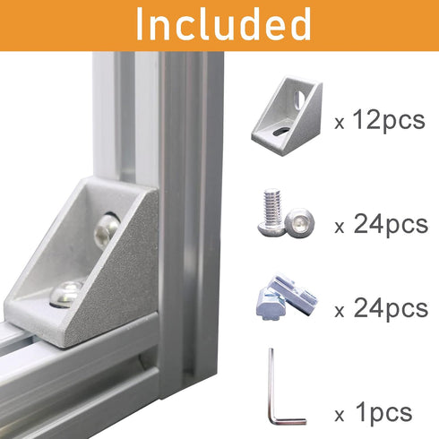 12Sets 1010 Series Aluminum Extrusion Profile Connector,12pcs 1010 Corner Bracket,with 24pcs Sliding T Nuts and Screws for 1" x 1" Extruded Aluminum Rail Accessories
