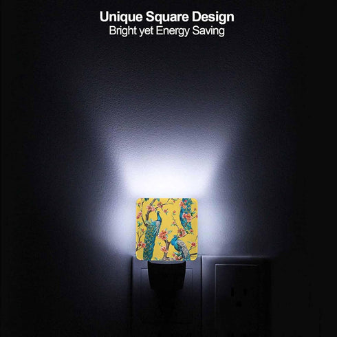 Chrobak LED Night Light,Peacock Tree Cherry Flower Trees Yellow Colorful Bird LED Night Light Plug into Wall with Dusk