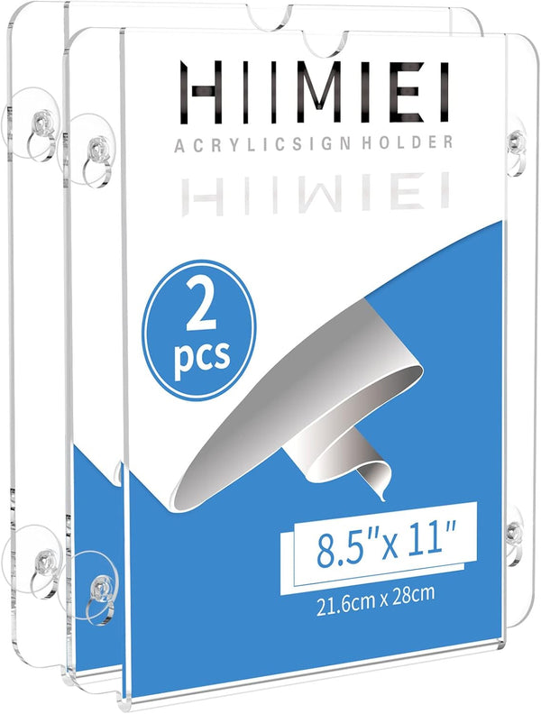 HIIMIEI Acrylic Window Sign Holder with Suction Cup 8.5 X 11, Clear