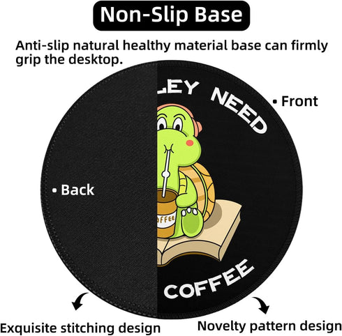 Cute Funny Turtle Mouse Pad, Mini Round Mousepad with Non-Slip Rubber Base for Desk Accessories Laptop Gaming Office