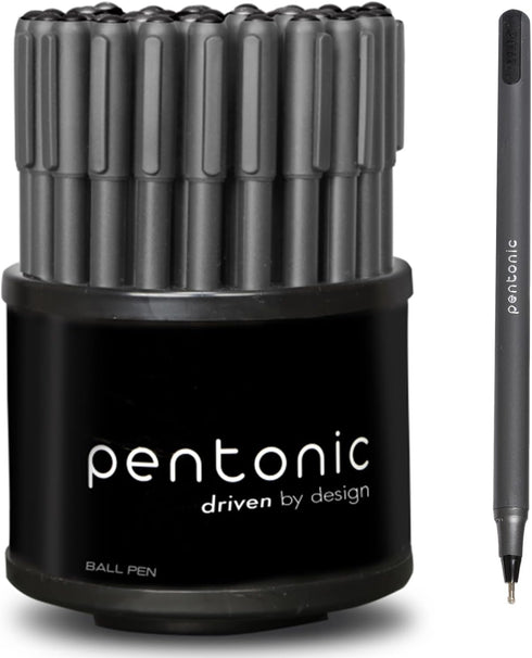 Pentonic Ballpoint Pens in Pen Organizer, Bulk 50 Count, Black Ink, 1.0 mm Medium Point for Journaling