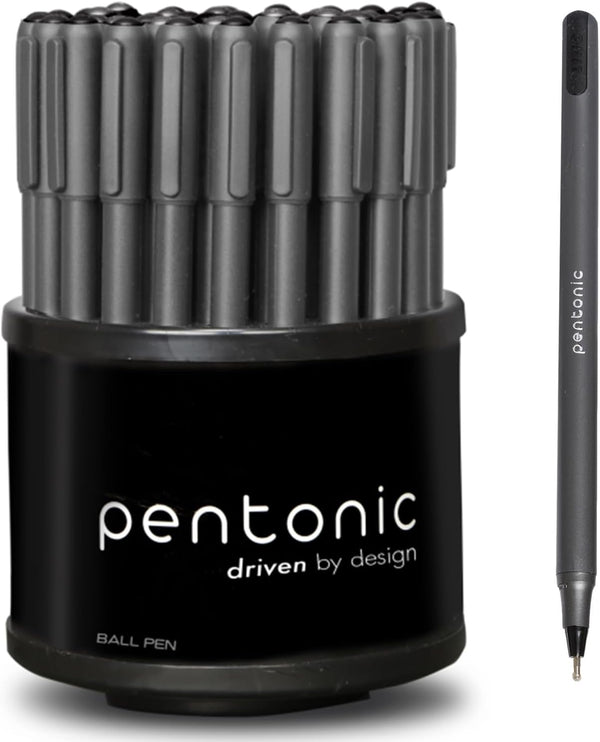 Pentonic Ballpoint Pens in Pen Organizer, Bulk 50 Count, Black Ink, 1.0 mm Medium Point for Journaling