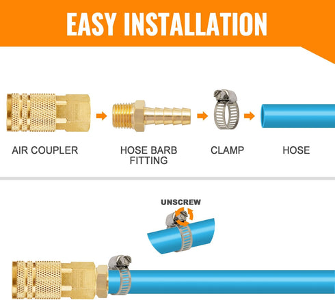 SUNGATOR 3-Pack 3/8 Inch Barb × 1/4 Inch NPT Hose Barb Fittings, Brass Air Hose Pipe Adapter for 3/8" Barb to 1/4" NPT