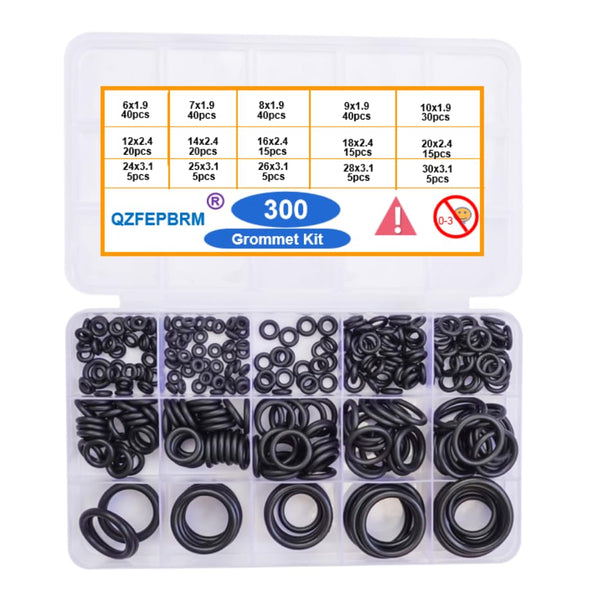15 Size Rubber O Ring Set, 300 PCS Black Small O Rings Assortment Kits,Assorted Metric Sealing Washer for Automobiles Plumbing Faucet Water Air or Gas Repair