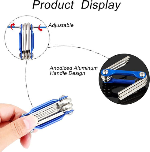 Folding Allen Wrench Set - Multifunction Portable Hex Key Set for Repairing Road and Mountain Bikes (6 in 1)