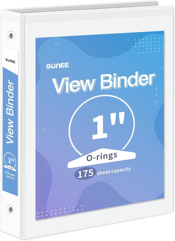 SUNEE 3 Ring Binder, 1 Inch, Clear View Binder, PVC-Free, Fit 8.5x11 Inches for School or Office