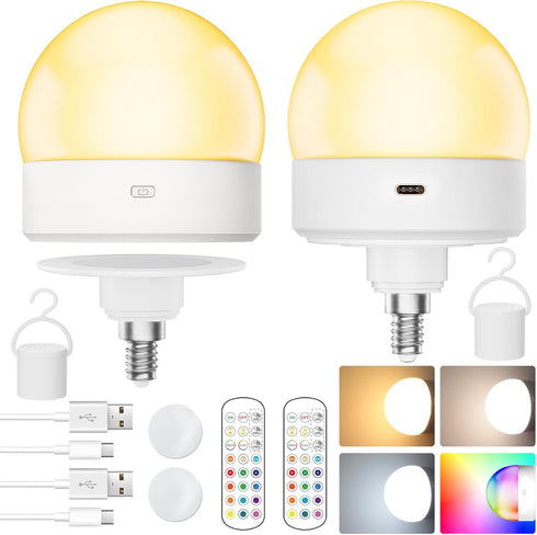 TAIYALOO E12 Rechargeable Lamps, 4000mAh Battery Backup Bulb with Remote and Timer,