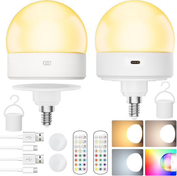TAIYALOO E12 Rechargeable Lamps, 4000mAh Battery Backup Bulb with Remote and Timer,