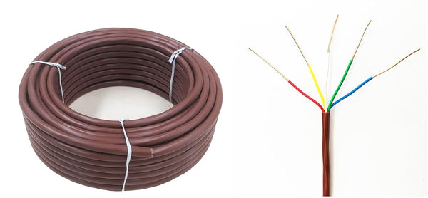 18/5 25ft Thermostat Wire - Brown - Solid Copper 18 Gauge, 5 Conductors - CL2 (ETL Listed) Residential Rated