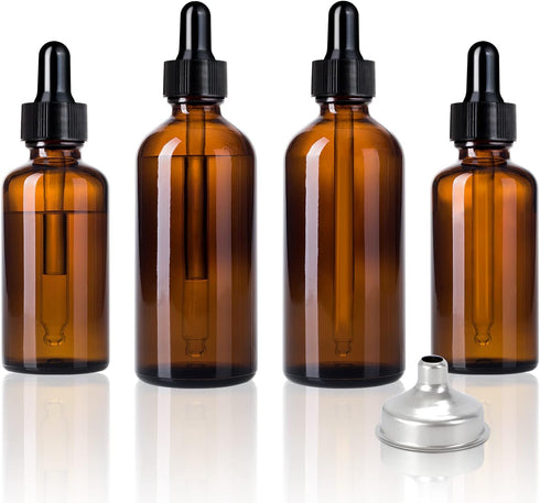 4 Pcs 1oz+2oz Amber Glass Dropper Bottles, Tincture Bottles with Eye Droppers, Leakproof Essential Oils Bottles