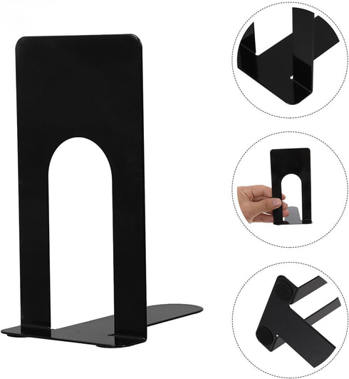 4pcs FOMIYES Iron Book Ends for Desk Book Organizer for Home and Office and Shelves