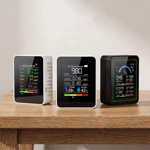 MyCampix 5-in-1 CO2, Air Quality Monitor Indoor HCHO, TVOC Detector with Temperature & Humidity Display Portable Air