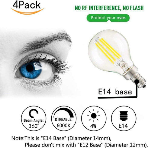 G45 4W Bulbs Dimmable(4 Pack)- E14 Bulb 40W 6000K Bulbs AC110V~130V CTKcom Candelabra LED Base Vintage Edison