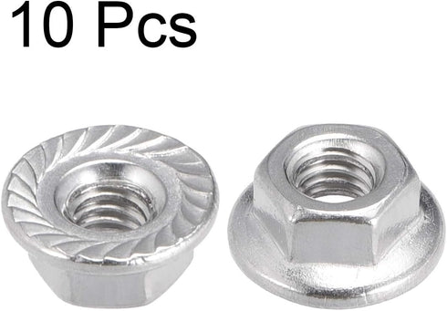 uxcell M4 304 10 Serrated Flange Hex Lock Nuts, Stainless Steel, Pcs