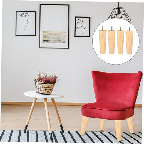 4pcs M8 5x15cm KALLORY Solid Wood Furniture Legs Sofa Replacement Legs Cabinet Feet with Threaded Rod for Coffee Table