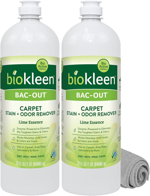 Biokleen Bac-Out Enzymatic Stain & Odor Remover 2 Pack - 32 oz Carpet Cleaner with Micro Cleaning Towel Included