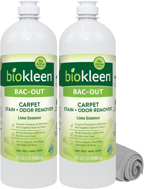Biokleen Bac-Out Enzymatic Stain & Odor Remover 2 Pack - 32 oz Carpet Cleaner with Micro Cleaning Towel Included