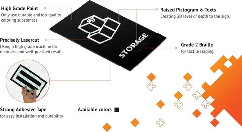 Storage Sign, ADA Compliant Modern Design Door Sign with Grade 2 Braille for Private Area, 3M Double Sided Tape