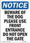 OSHA Notice Sign - Beware of The Dog Please Use Front | Vinyl Label Decal | Protect Your Business, Warehouse,