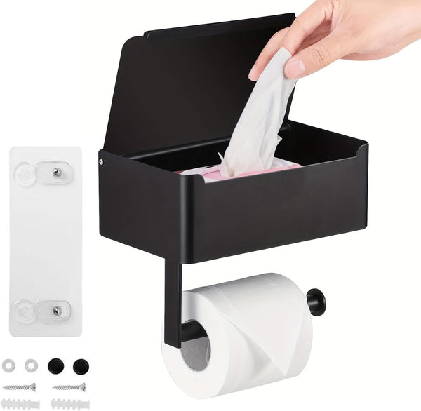 WeiLingBo Toilet Paper Holder with Shelf, Wipe Holder Flushable Wipes Dispenser, Toilet Paper