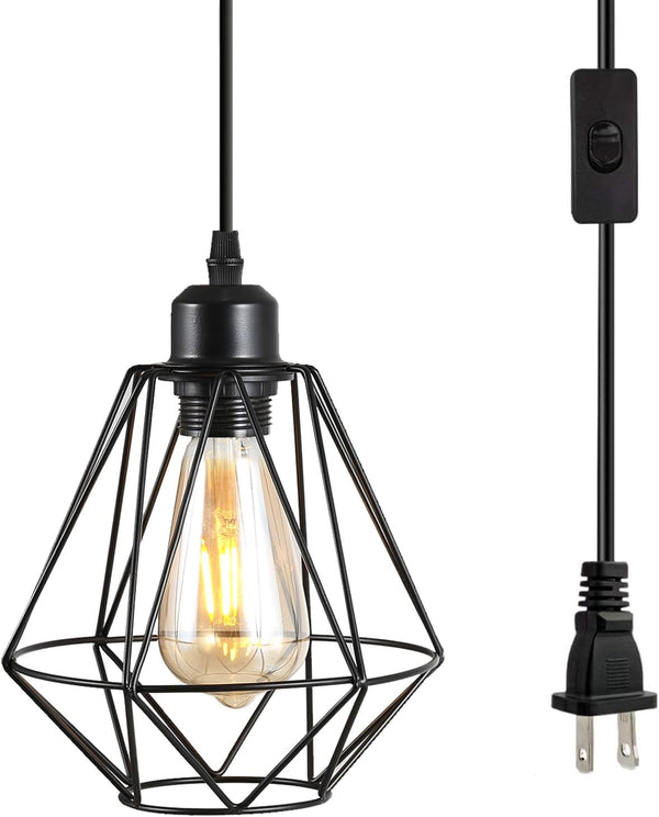 Laihezz Black Metal Plug in Pendant Light, Hanging Light Fixture with Plug in