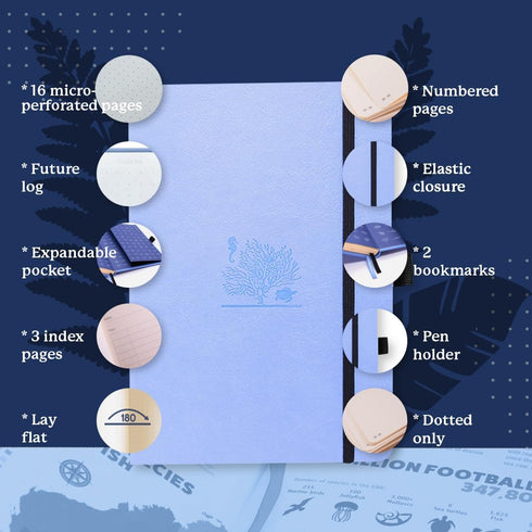 Dingbats - Earth Dotted A5 Medium Notebook, Sky Blue Great Barrier Reef, Hardcover, Cream 100gsm Ink-Proof Paper