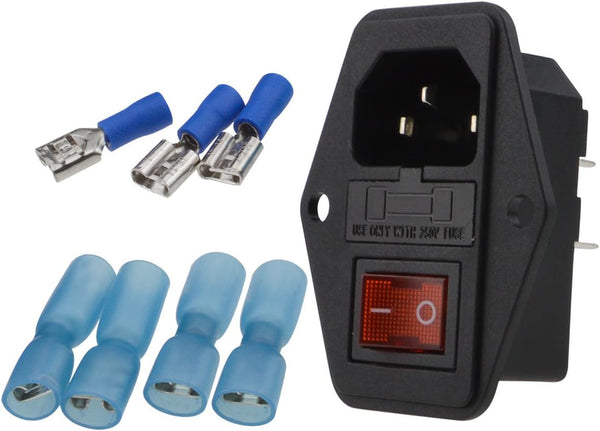 URBEST Male Power Socket 10A 250V Inlet Module Plug, 5A Fuse Switch with 7Pcs Female 16-14 AWG Wiring Terminals