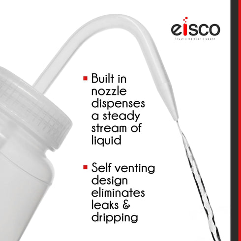 EISCO 500mL Wide Mouth Wash Bottle, Vented Cap, LDPE Translucent Squeeze Rinse Bottle