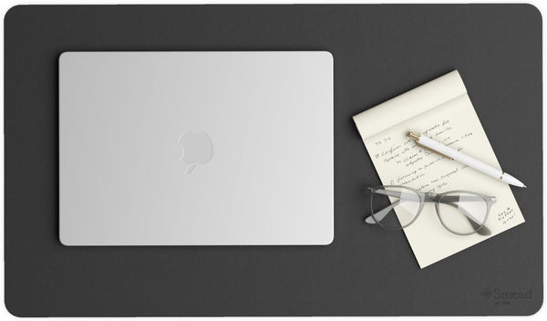 Smead Charcoal Desk Pad, Vegan Leather Mat with Non-Slip Faux Suede Backing, Perfect Desk Organizer for Office Decor