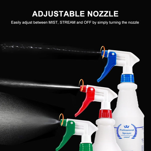 Plastic Spray Bottle 3 Pack, 24 Oz, Heavy Duty All-Purpose Leak Proof Mist Water Bottles with Adjustable Nozzle