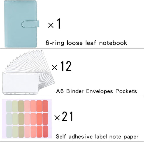 Money Saving Binder, Savings Challenges Book with 12pcs Zipper Envelopes A6 Budget Planner for Managing Budgets