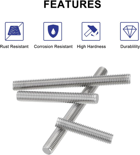 uxcell M10 x 110mm 1.5mm Pitch 304 Stainless Steel Fully Threaded Rods, 5 Pcs
