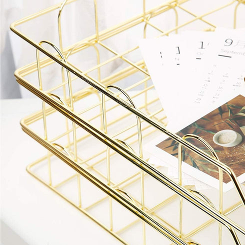 Jolitac Rose Gold 4-Tier Stackable Paper Tray - Decorative Desk Organizer for File Documents in Home & Office (Gold)