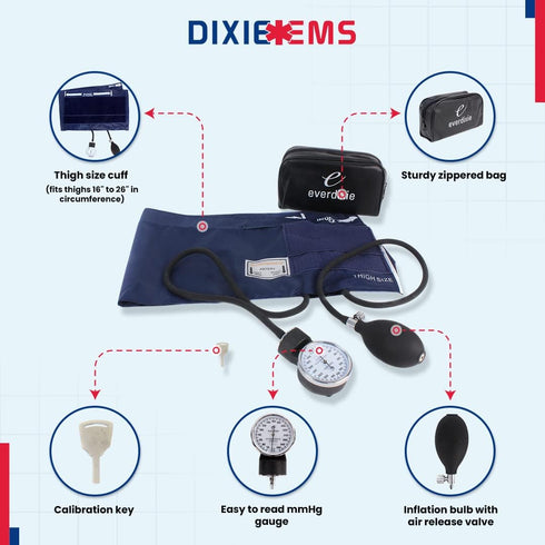Dixie EMS Aneroid Sphygmomanometer - Blood Pressure Cuff, Thigh Size