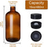 12 Pack 16 oz Amber Boston Round Glass Bottles with Black Caps for Kombucha Fermentation and Lab Chemicals (2 Funnels