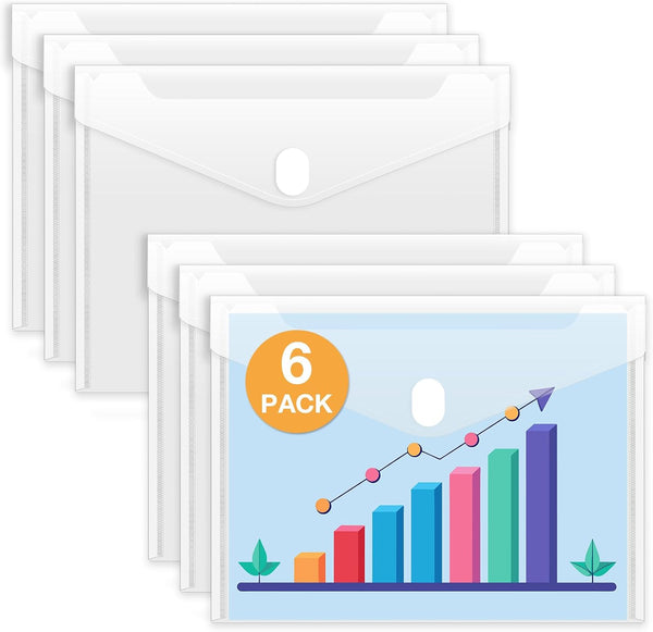 Sooez 6 Pack Plastic Envelopes File Folders, Reinforced Clear Folder Document Organizer, A4 Letter Size with Safe