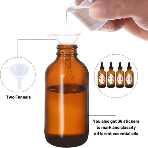24 Pack 4oz Amber Glass Bottles with Glass Eye Droppers for Essential Oils, Lab Chemicals & More