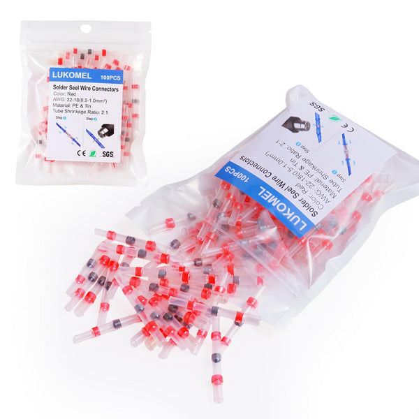 Solder Seal Wire Connectors, Self Soldering Heat Shrink Butt Connector, Waterproof Insulated Electrical Splice (100PCS)